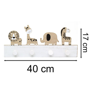 Children's Safari Animal Coat Rack | Kids Jungle Wall Mounted Wooden Coat Hooks
