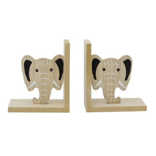 Children's Wooden Elephant Book Ends, 17x30cm Kids Jungle Safari Animal Bookends