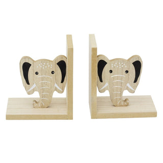 Children's Wooden Elephant Book Ends, 17x30cm Kids Jungle Safari Animal Bookends