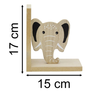 Children's Wooden Elephant Book Ends, 17x30cm Kids Jungle Safari Animal Bookends