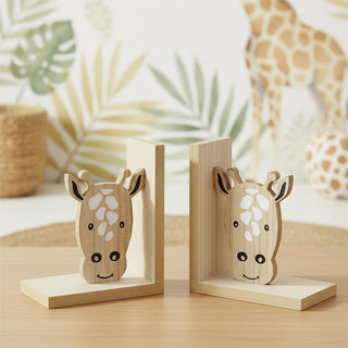 Children's Wooden Giraffe Book Ends, 17x30cm Kids Jungle Safari Animal Bookends