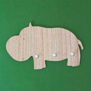 Children's Wooden Hippo Coat Hooks | Kids Wall Mounted Animal 3 Peg Coat Rack