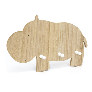 Children's Wooden Hippo Coat Hooks | Kids Wall Mounted Animal 3 Peg Coat Rack