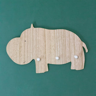 Children's Wooden Hippo Coat Hooks | Kids Wall Mounted Animal 3 Peg Coat Rack
