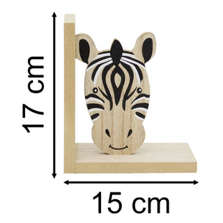 Children's Wooden Zebra Book Ends, 17x30cm Kids Jungle Safari Animal Bookends
