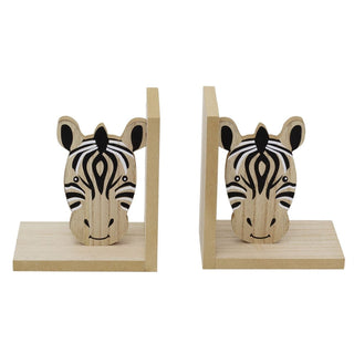 Children's Wooden Zebra Book Ends, 17x30cm Kids Jungle Safari Animal Bookends