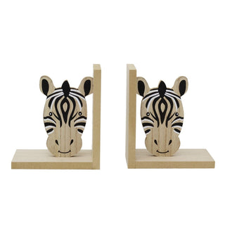 Children's Wooden Zebra Book Ends, 17x30cm Kids Jungle Safari Animal Bookends