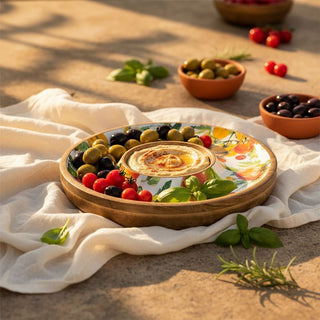 Chips and Dip Serving Platter, 31cm Large Mango Wood Chip & Dip Serving Tray