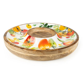 Chips and Dip Serving Platter, 31cm Large Mango Wood Chip & Dip Serving Tray