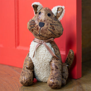 Chloe Cat Doorstop | Novelty Faux Leather Cat Door Stop with Ribbon 1.5kg - 26cm