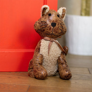 Chloe Cat Doorstop | Novelty Faux Leather Cat Door Stop with Ribbon 1.5kg - 26cm