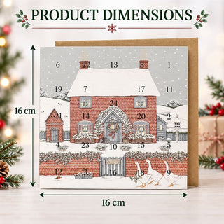 Christmas Cottage Advent Calendar Greetings Card, 16cm Snowy Cottage 24 Doors