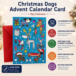 Christmas Dogs Advent Calendar Greetings Card with Envelope, 18cm 24 Door Card
