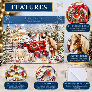 Christmas Farm Advent Calendar, 33.5cm Red Tractor & Farm Animals