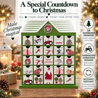 Christmas Farm Wooden Advent Calendar, Fill Your Own Reusable 24 Drawer Calendar