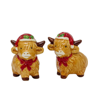 Christmas Highland Cow Salt & Pepper Shakers | Novelty Salt and Pepper Pots