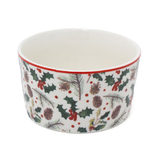Christmas Mistletoe Serving Set | 2 Ceramic Snack Bowls with Bamboo Paddle Tray