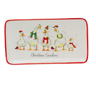Christmas Quackers Ceramic Duck Plate | Festive Christmas Serving Dish 22x12cm