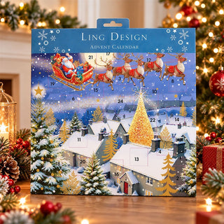 Christmas Sleigh Ride Advent Calendar, 23cm Santa & Reindeer Design