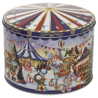 Christmas Storage Tin, Round Metal Carousel Biscuit Tin, 20 cm, Assorted