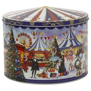 Christmas Storage Tin, Round Metal Carousel Biscuit Tin, 20 cm, Assorted