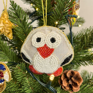 Christmas Tree Beaded Owl Bauble | Christmas Tree Hanging Ornament - 10cm