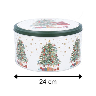 Christmas Tree Cake Tin | Round Metal Festive Cookie Storage Tin 24 x 12cm