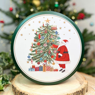 Christmas Tree Cake Tin | Round Metal Festive Cookie Storage Tin 24 x 12cm