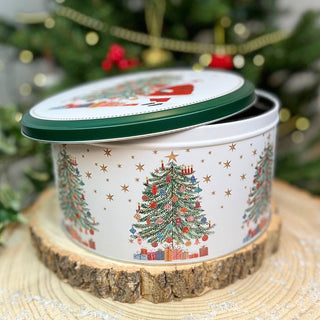 Christmas Tree Cake Tin | Round Metal Festive Cookie Storage Tin 24 x 12cm