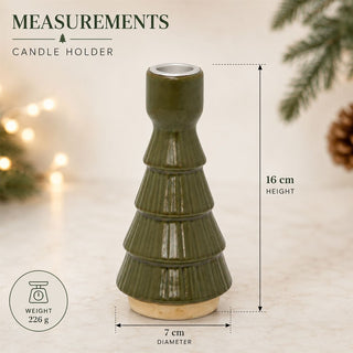 Christmas Tree Candle Holder, 16cm Green Candlestick Holder with Metal Cup