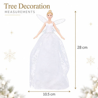 Christmas Tree Fairy Topper, Gisela Graham White Glitter Resin 28cm
