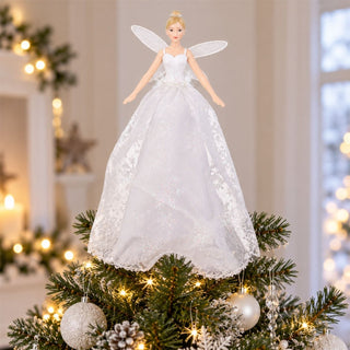 Christmas Tree Fairy Topper, Gisela Graham White Glitter Resin 28cm