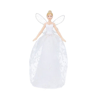 Christmas Tree Fairy Topper, Gisela Graham White Snowflake Glitter Resin 19cm