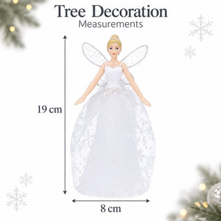 Christmas Tree Fairy Topper, Gisela Graham White Snowflake Glitter Resin 19cm