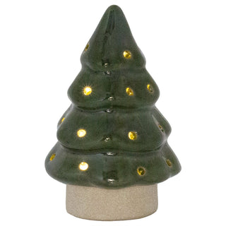 Christmas Tree LED Light, 13cm Battery Operated Green Ceramic Decoration