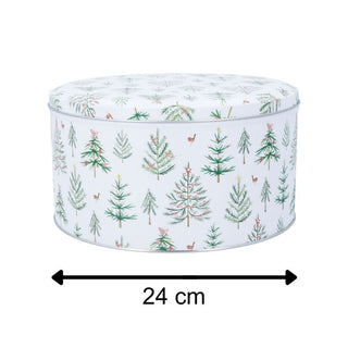 Christmas Trees Cake Tin | Round Metal Storage Tin for Seasonal Bakes 24 x 12cm