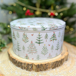 Christmas Trees Cake Tin | Round Metal Storage Tin for Seasonal Bakes 24 x 12cm