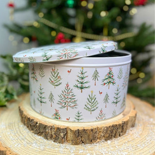 Christmas Trees Cake Tin | Round Metal Storage Tin for Seasonal Bakes 24 x 12cm