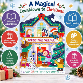 Christmas Village Fold-out Advent Calendar Book, Children's 25-Flap Advent Book