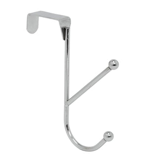Chrome Double Over Door Hook, 15cm Metal Dual Door Hanger Pegs Coat Hooks