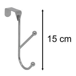Chrome Double Over Door Hook, 15cm Metal Dual Door Hanger Pegs Coat Hooks