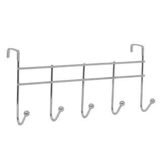 Chrome Over Door Hook Rack, 37cm 5 Hook Metal Door Hanger Storage Hooks