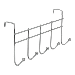 Chrome Over Door Hook Rack, 37cm 5 Hook Metal Door Hanger Storage Hooks
