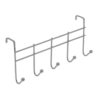 Chrome Over Door Hook Rack, 37cm 5 Hook Metal Door Hanger Storage Hooks