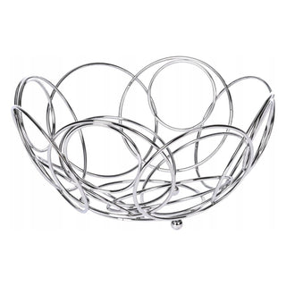 Chrome Round Wire Fruit Bowl | Large Silver Metal Kitchen Fruit Basket - 26cm