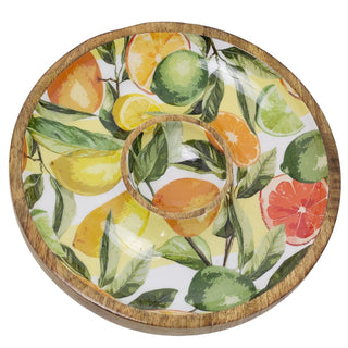 Citrus Chip and Dip Serving Platter, 30cm Wooden Round Serving Tray for Nibbles
