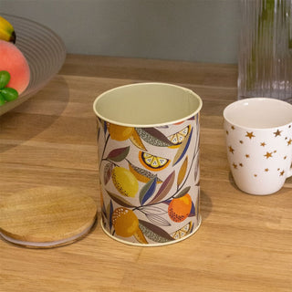 Citrus Zest Canister Airtight Kitchen Caddy With Wooden Lid Storage Tin - Cream