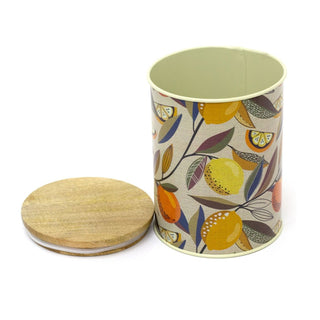 Citrus Zest Canister Airtight Kitchen Caddy With Wooden Lid Storage Tin - Cream