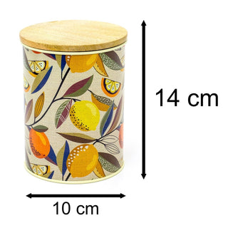 Citrus Zest Canister Airtight Kitchen Caddy With Wooden Lid Storage Tin - Cream