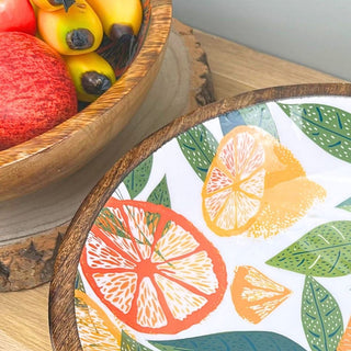 Citrus Zest Mango Wood Enamel Bowl | Salad & Fruit Serving Dish - 25cm